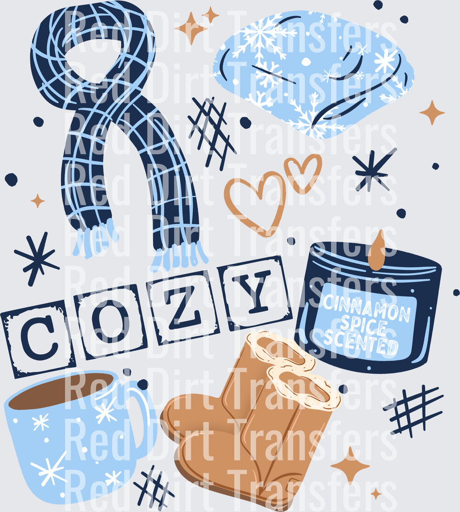Cozy Winter Collage Scarf Boots Candle Mug DTF Transfer