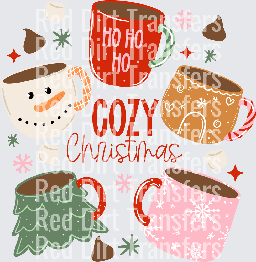 Cozy Christmas Holiday Mugs Hot Cocoa Cluster DTF Transfer