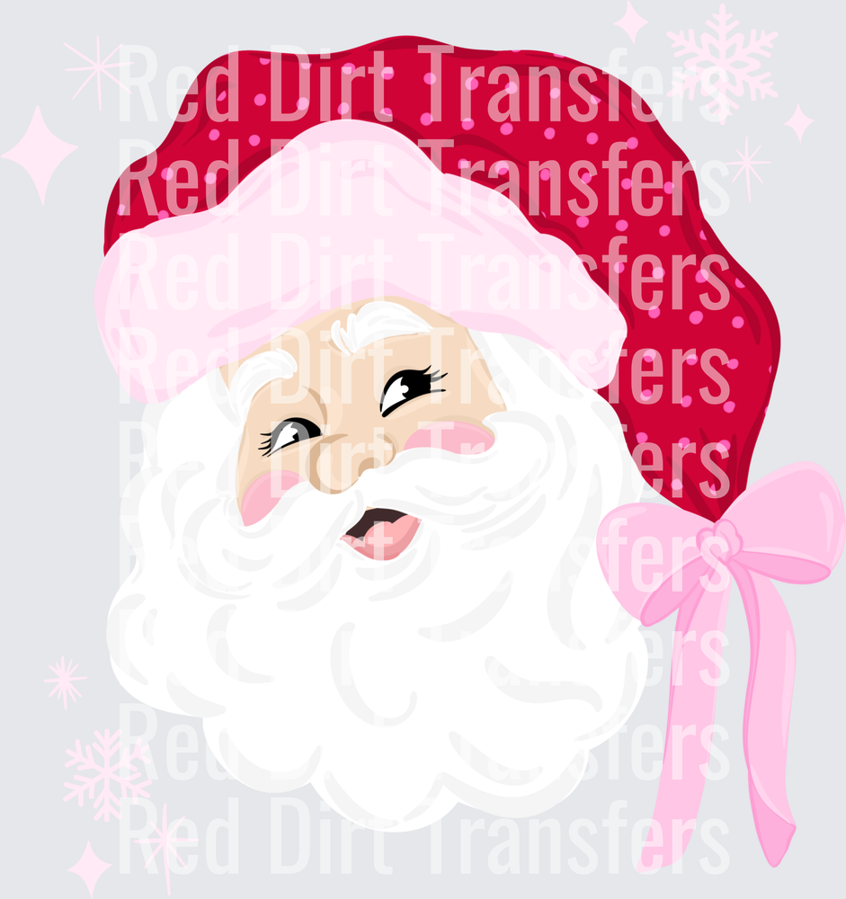 Glamorous Santa Claus Pink Bow Red Polka Dot Hat DTF Transfer