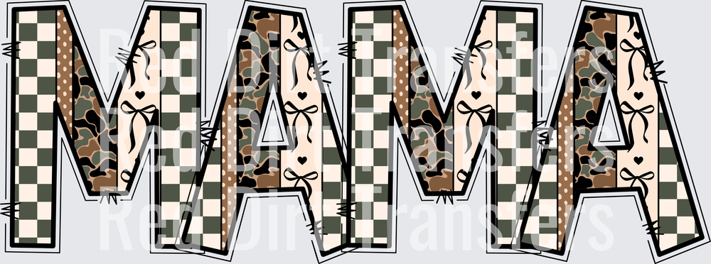 Mama Mixed Pattern Camo Checkered Leopard DTF Transfer