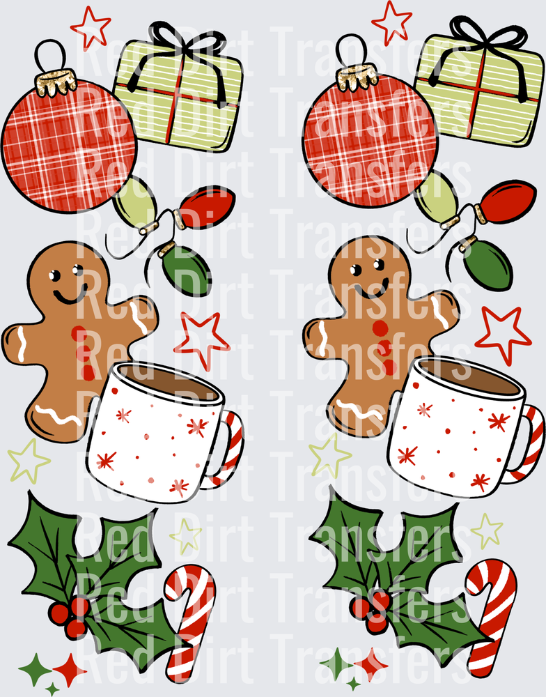 Christmas Gingerbread Man Hot Cocoa Holly Sleeve Set DTF Transfer