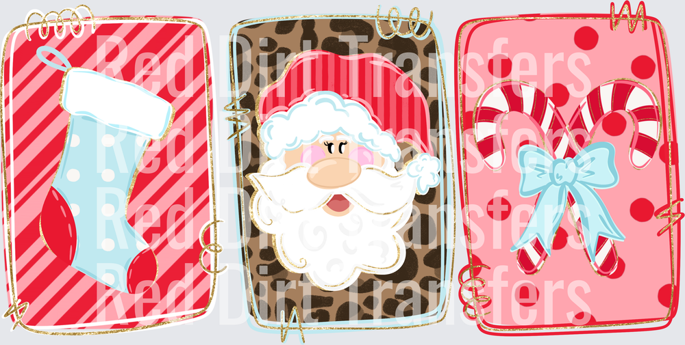 Christmas Trio Santa Stocking Candy Cane Leopard DTF Transfer