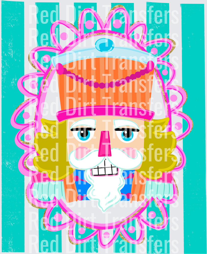 Colorful Nutcracker Face Pink Teal Stripe DTF Transfer