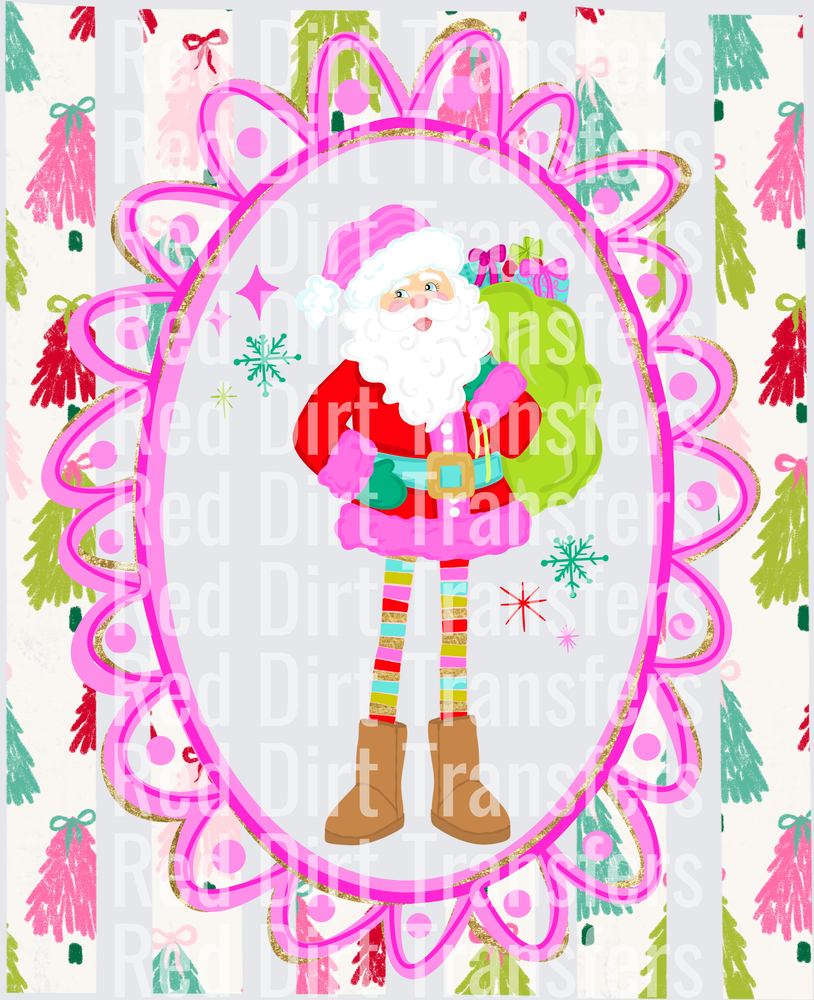 Preppy Pink Santa Claus Striped Legs Christmas DTF Transfer