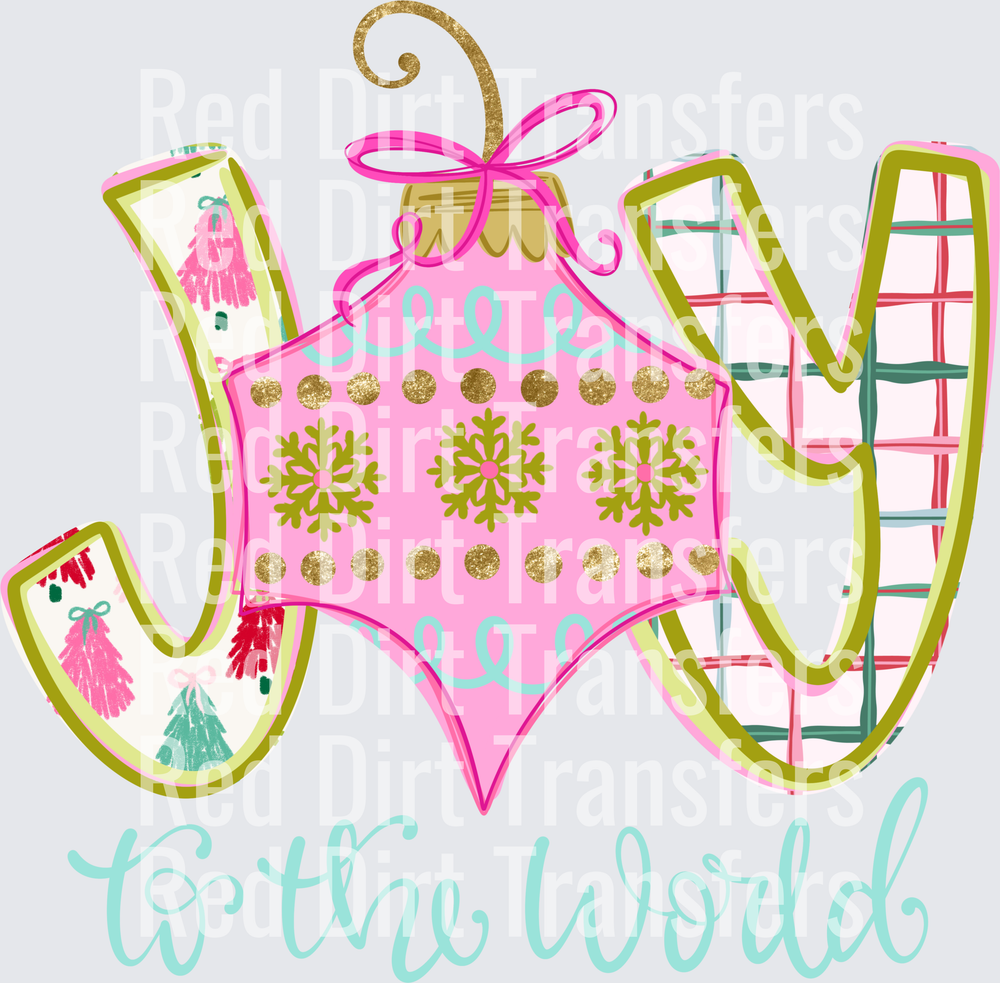 Joy to the World Pink Ornament Christmas DTF Transfer