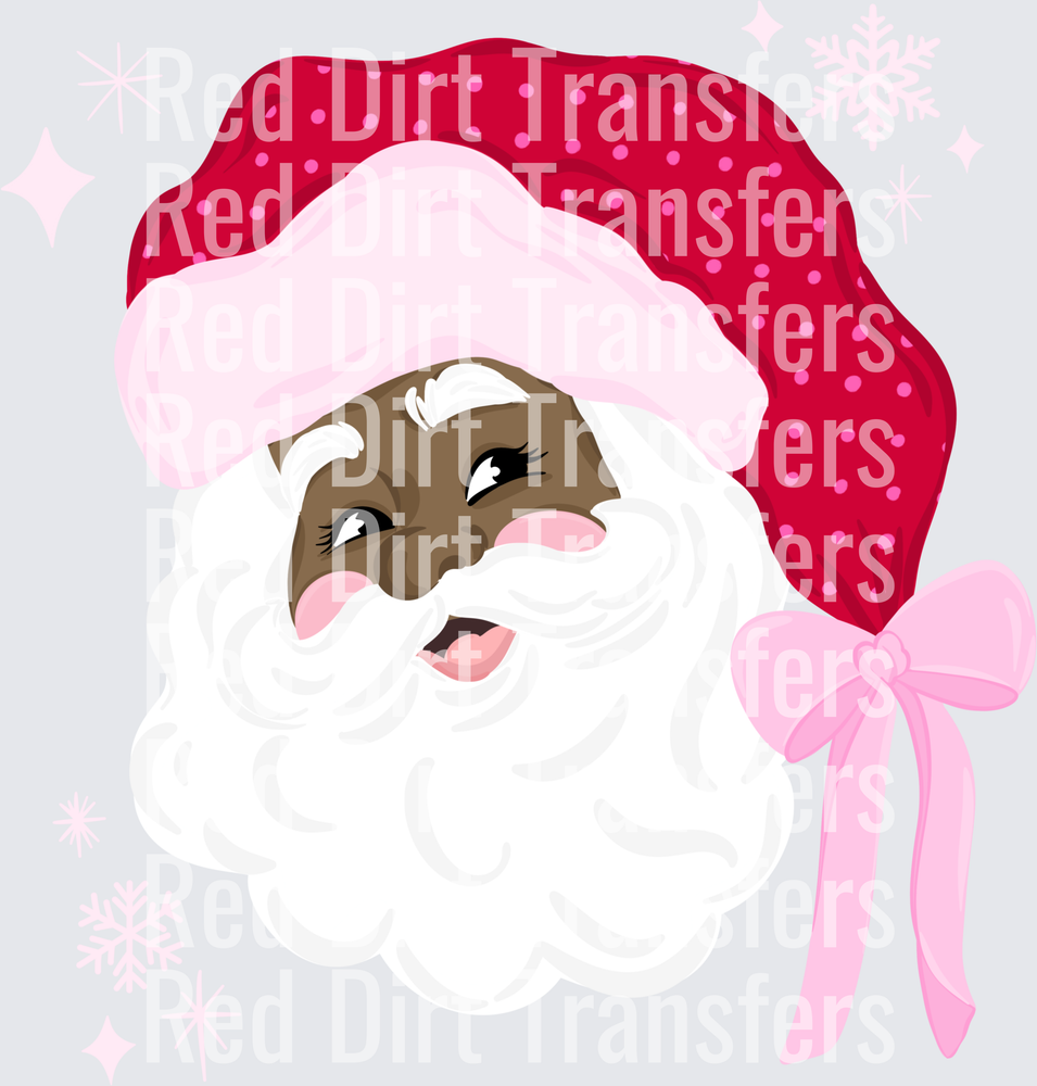 Cute Black Santa Claus Pink Bow Holiday DTF Transfer
