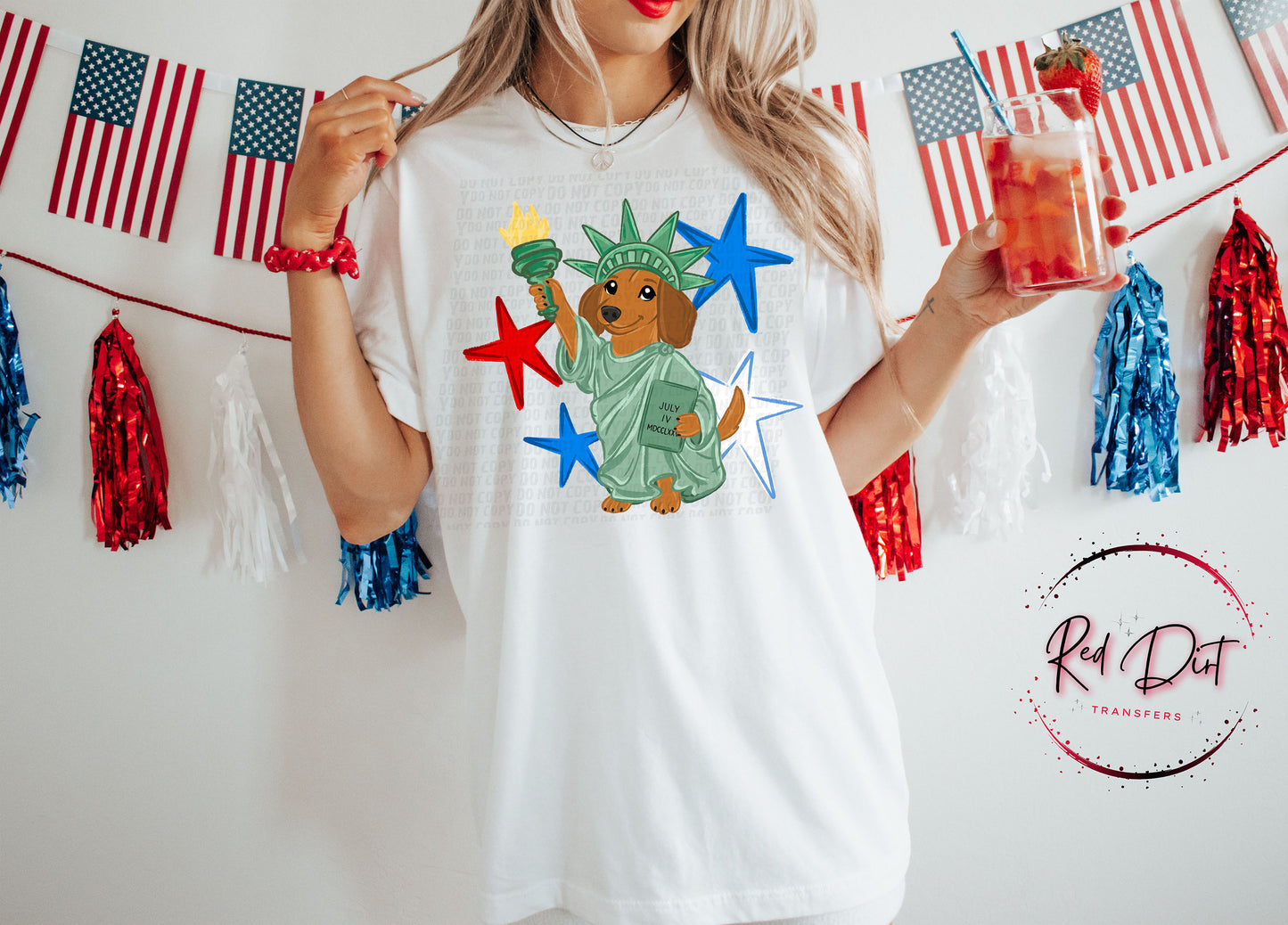 Patriotic Dachshund DTF Transfer Ready To Press Liberty Weenie Dog Fourth Of July Dog Lover Transfer