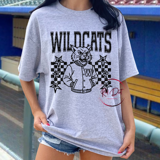 Wildcats Letterman Stars T-Shirt | Trendy School Spirit Shirt | Fast Shipping | Super Soft Shirts for Men/Women/Kid's